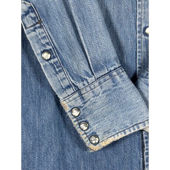 Wrangler ProGear Denim Western Shirt USA Made 15x33 Long Tail Stain - Picture 10 of 16